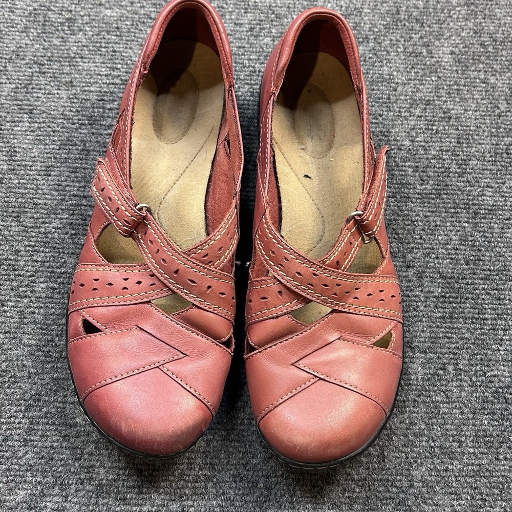 Clarks Ashland Spin Red Leather Mary Jane Flats 9W Comfort Straps 65651 - Picture 3 of 8